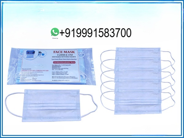 FACE MASK DISPOSABLE 3 PLY WITH MELT BLOWN SITRA APPROVED PACK OF 5