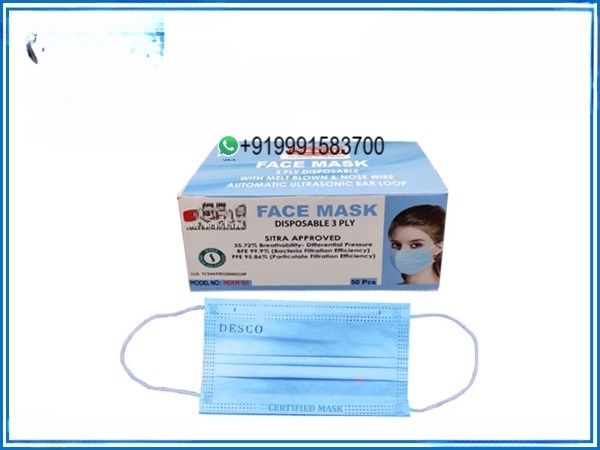 FACE MASK DISPOSABLE 3 PLY WITH MELT BLOWN PACK OF 50